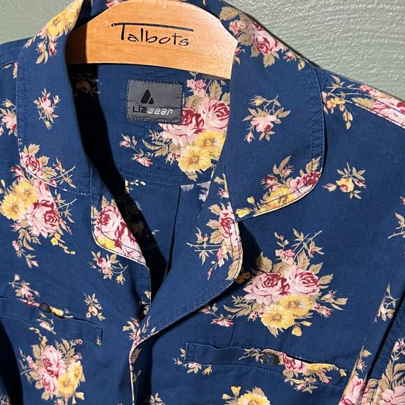 LIZ Wear Navy Blue Floral Blouse with Tie Belt Long Sleeve Top - Picture 4 of 8